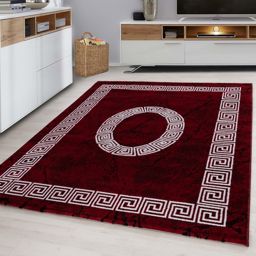 Cara Border Modern Red Rug